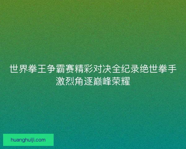 世界拳王争霸赛精彩对决全纪录绝世拳手激烈角逐巅峰荣耀